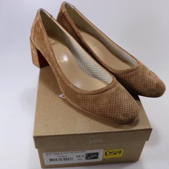 Incastrana 55mm Tan Biscotto Perforated Suede Padded Round Pumps D524 - Picture 2 of 12